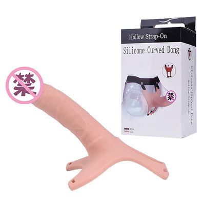 Correia do vibrador 26cm Hollw do copo da sução do silicone do OEM no dong curvado