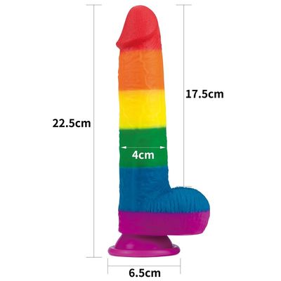Copo líquido de Toy Faked Penis With Suction do sexo do vibrador do arco-íris do silicone 22.5cm