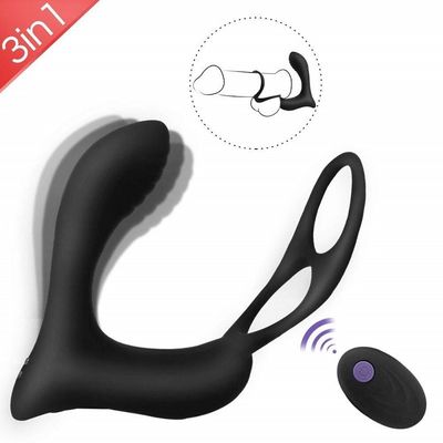 3 em um rádio masculino 400mah de controle remoto de Ring Vibrator Personalised Butt Plug