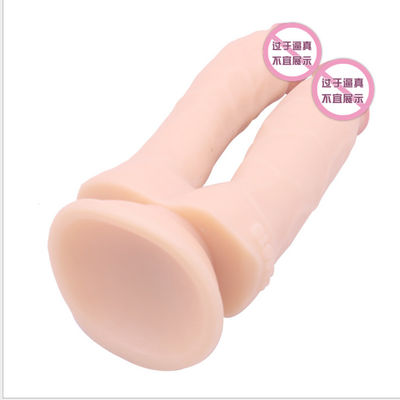 o dobro da dupla camada do TPE de 18cm terminou Dong Realistic Strap On Vibrator para o adulto